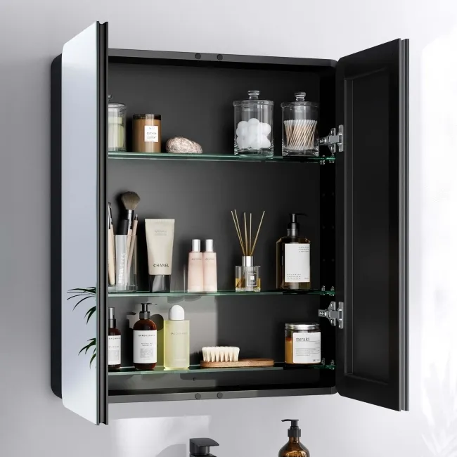 Aurora Matt Black Mirror Cabinet 700x600mm