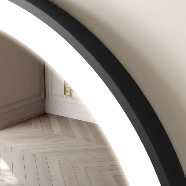 Delilah Black Framed Round Illuminated LED Mirror 600mm