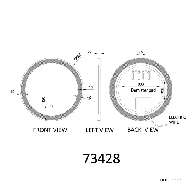 Delilah Brushed Brass Round Illuminated LED Mirror 500mm 