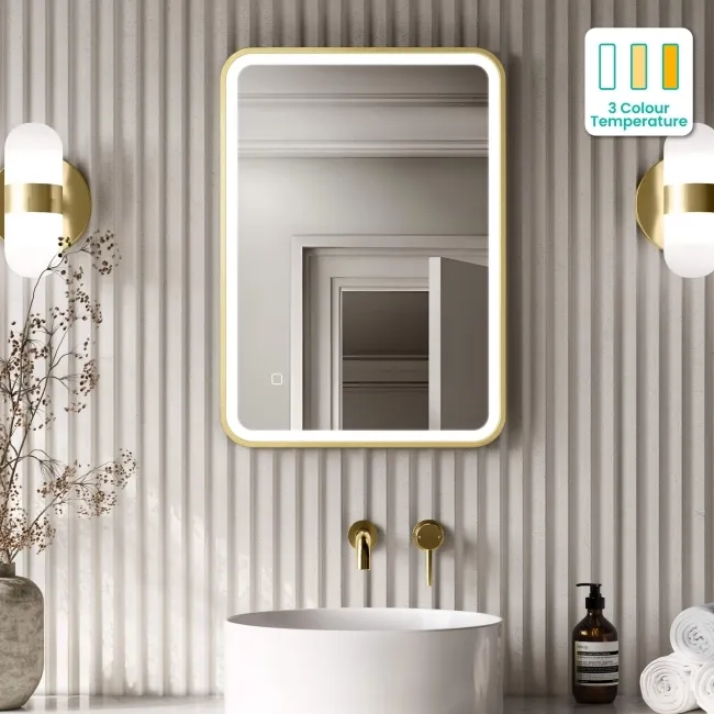 Mila Brushed Brass Illuminated LED Mirror 700x500mm