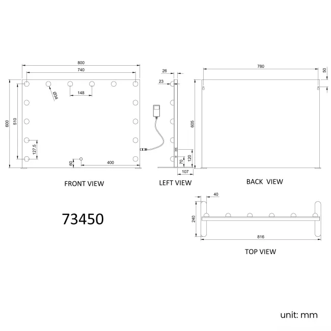 Serena Hollywood Mirror 600x800mm - Mini Bulbs