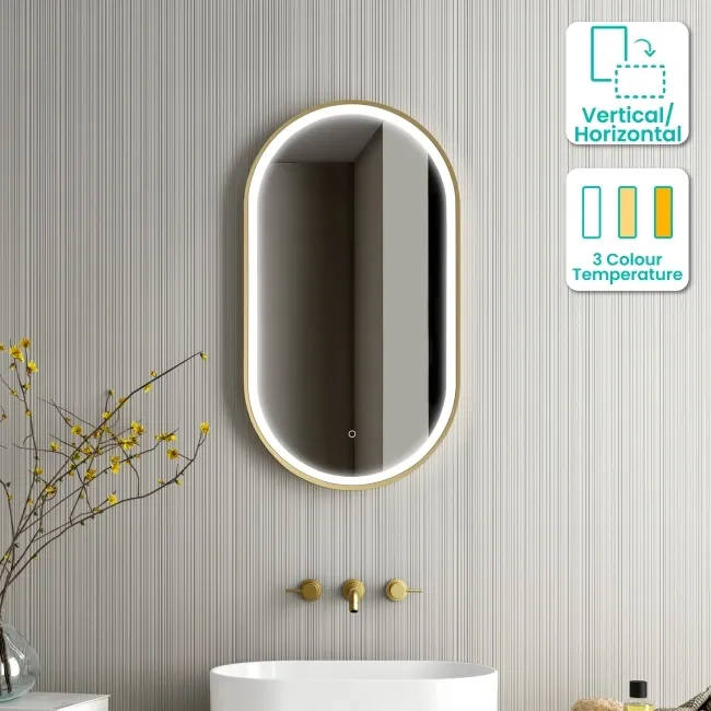 Ada Brushed Brass Illuminated LED Mirror 900x500mm