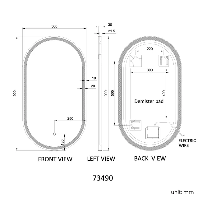 Ada Brushed Brass Illuminated LED Mirror 900x500mm