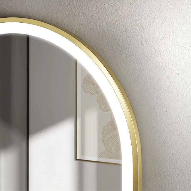 Maya Brushed Brass Arched Illuminated LED Mirror 750x500mm
