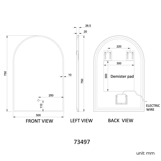 Maya Brushed Brass Arched Backlit Illuminated LED Mirror 750x500mm
