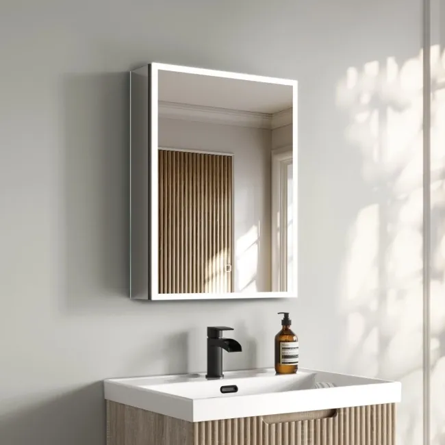 Esme Matt Black Illuminated LED Recessed Mirror Cabinet 600x450mm