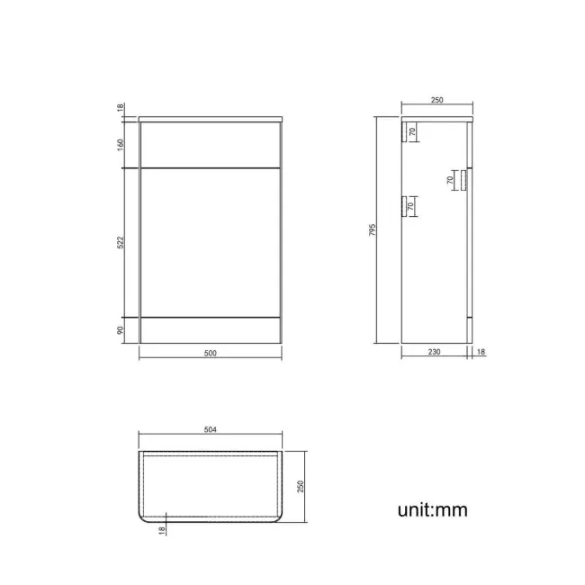 Inky Blue Slimline Back To Wall Toilet Unit 500mm
