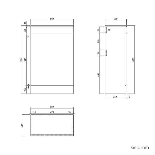 Mersey Gloss White Slimline Back To Wall Toilet Unit 500mm