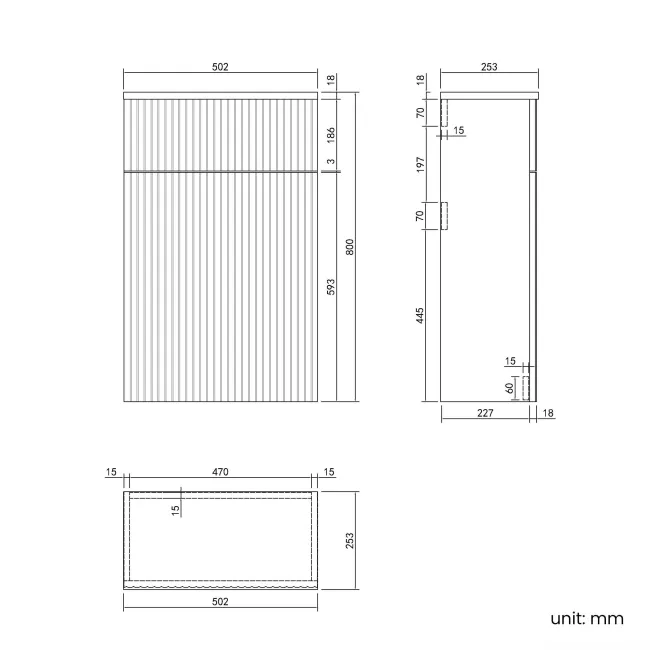 Crete Fluted Apex Oak Slimline Back To Wall Toilet Unit 500mm