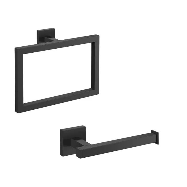 Isla Matt Black Toilet Roll Holder & Towel Ring