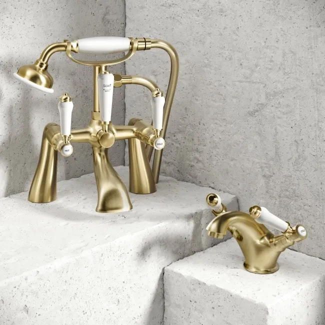 Cherwell Traditional Brushed Brass Basin & Bath Mixer Tap Set