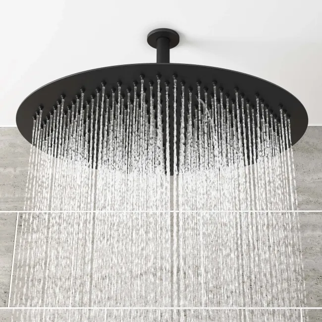 Ballina Premium Ceiling Matt Black Round Thermostatic Shower Set - 400mm Head & Hand Shower