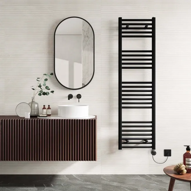 Naples Electric Premium Matt Black Straight Heated Towel Rail 1600x450mm