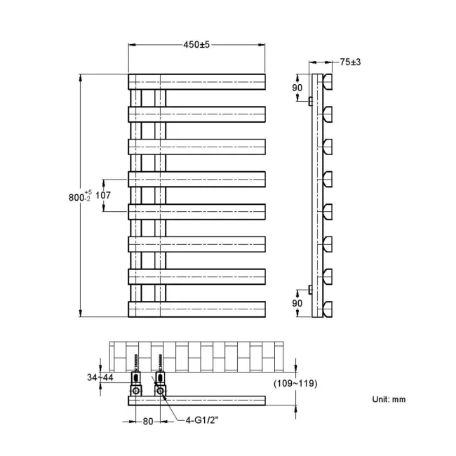 Palermo Electric Matt Black Designer Heated Towel Rail 800x450mm