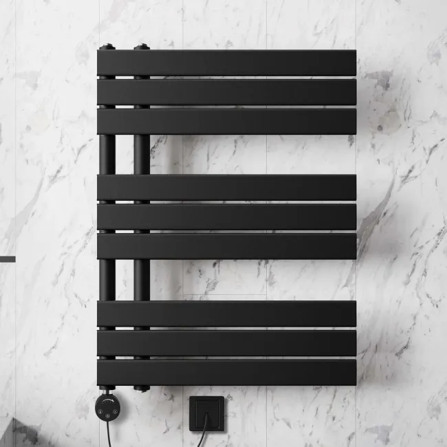 Seville Electric Matt Black Designer Flat Panel Heated Towel Rail 800x600mm