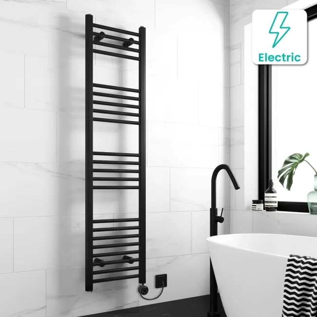 Barcelona Electric Matt Black Straight Heated Towel Rail 1600x400mm