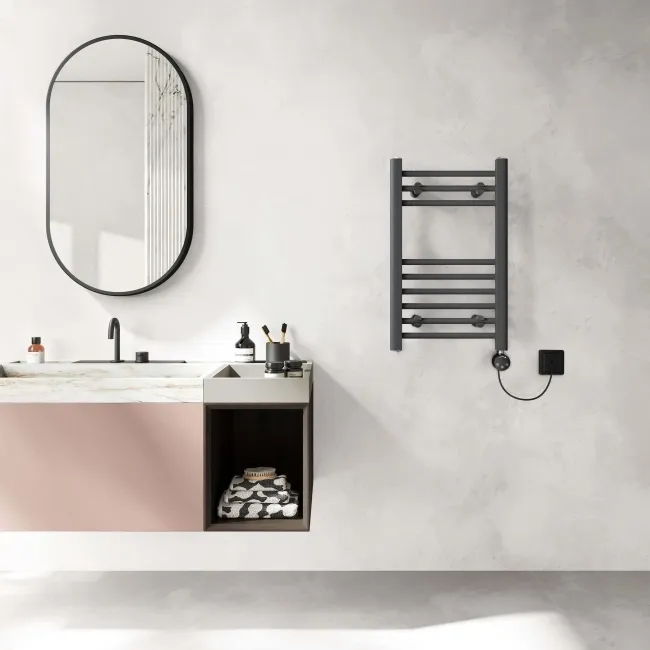 Barcelona Electric Anthracite Straight Heated Towel Rail 650x400mm