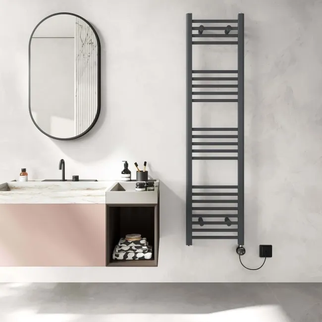 Barcelona Electric Anthracite Straight Heated Towel Rail 1600x400mm