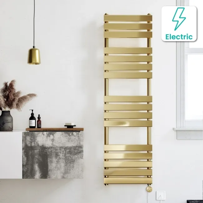 Santorini Electric Brushed Brass Flat Panel Heated Towel Rail 1600x450mm