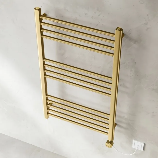 Barcelona Electric Brushed Brass Straight Heated Towel Rail 1000x600mm