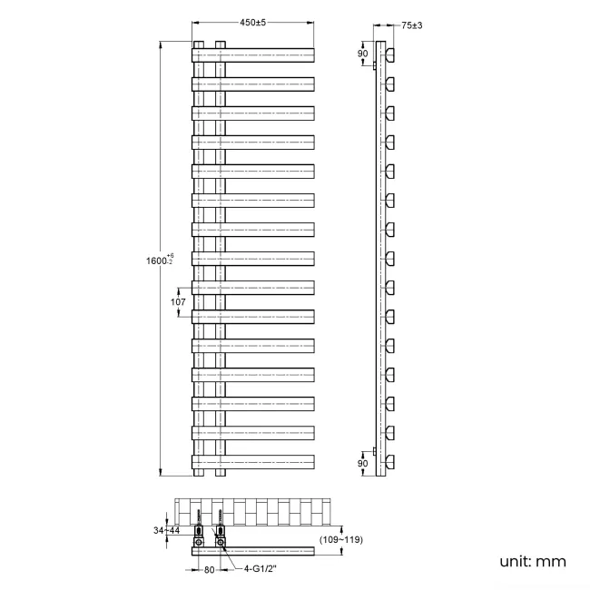 Palermo Electric Chrome Designer Heated Towel Rail 1600x450mm