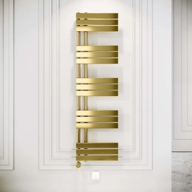 Seville Electric Brushed Brass Designer Flat Panel Heated Towel Rail 1600x450mm