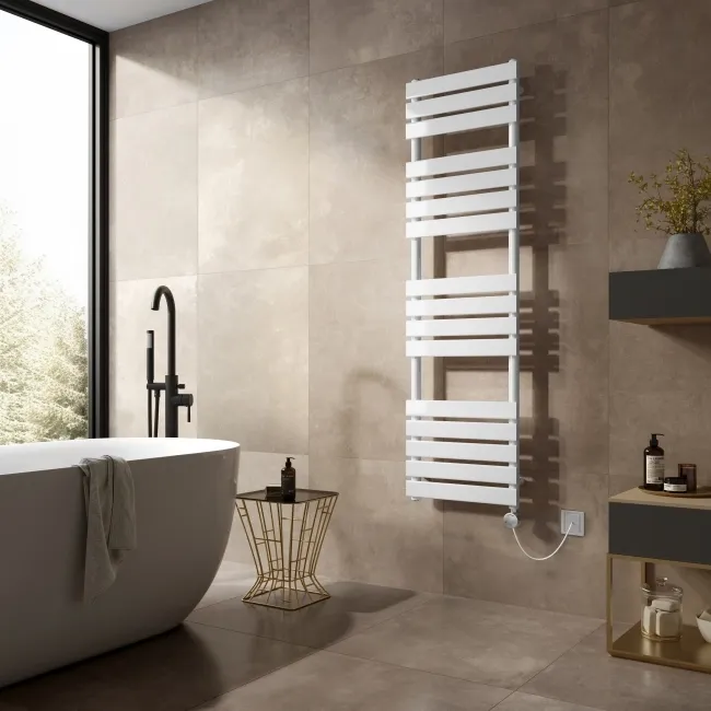 Santorini Electric White Flat Panel Heated Towel Rail 1600x450mm