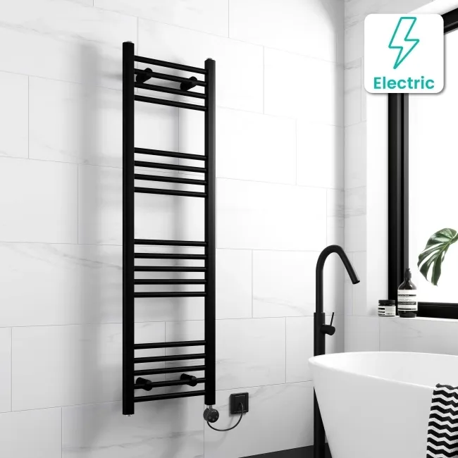 Barcelona Electric Matt Black Straight Heated Towel Rail 1400x400mm