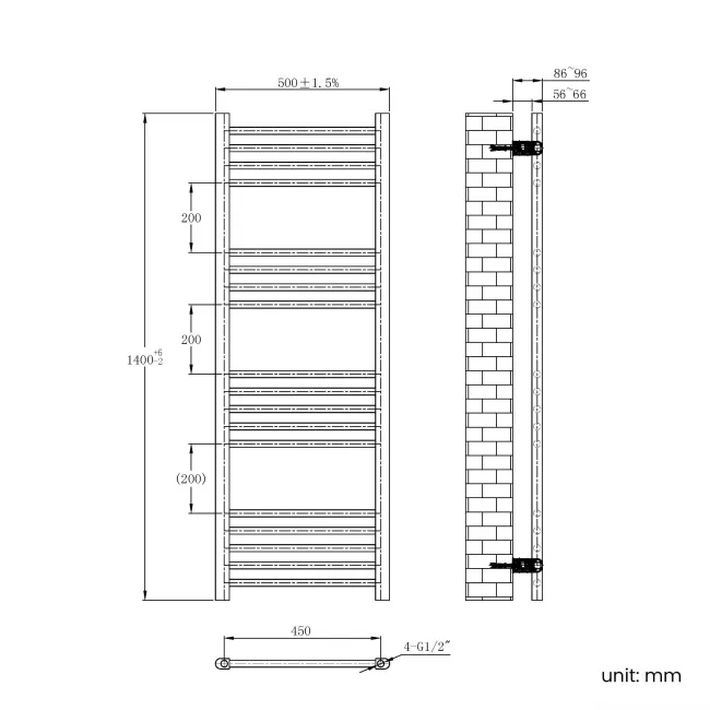 Barcelona Electric Matt Black Straight Heated Towel Rail 1400x500mm
