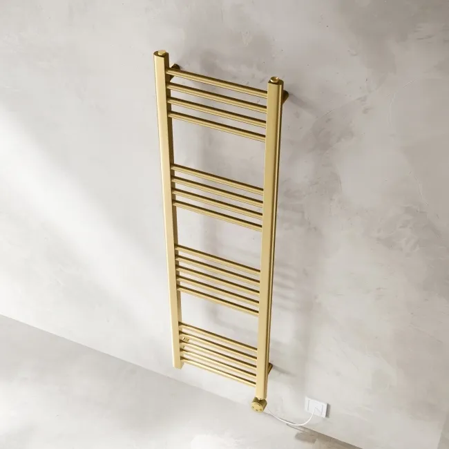Barcelona Electric Brushed Brass Straight Heated Towel Rail 1400x400mm