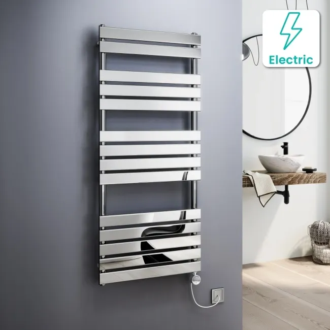 Santorini Electric Chrome Flat Panel Heated Towel Rail 1400x600mm