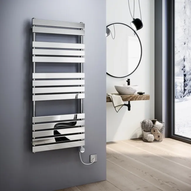 Santorini Electric Chrome Flat Panel Heated Towel Rail 1400x600mm