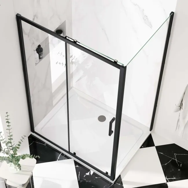 Hamburg Matt Black Easy Clean 8mm Sliding Shower Enclosure 1200x800mm - Easy Fix