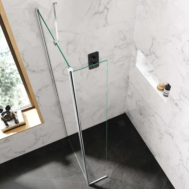 Copenhagen Easy Clean 8mm Wet Room Shower Glass 700mm & 250mm Pivotal Return Panel