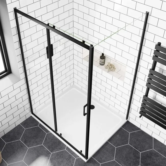 London Matt Black 6mm Sliding Shower Enclosure 1100x900mm
