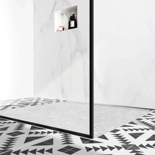 Munich Matt Black Framed 8mm Walk Through Wet Room Shower Glass Panel 1100mm