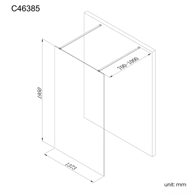 Munich Matt Black Framed 8mm Walk Through Wet Room Shower Glass Panel 1400mm