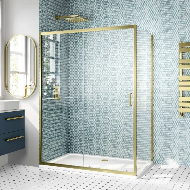 London Brushed Brass 6mm Sliding Shower Enclosure 1400x900mm