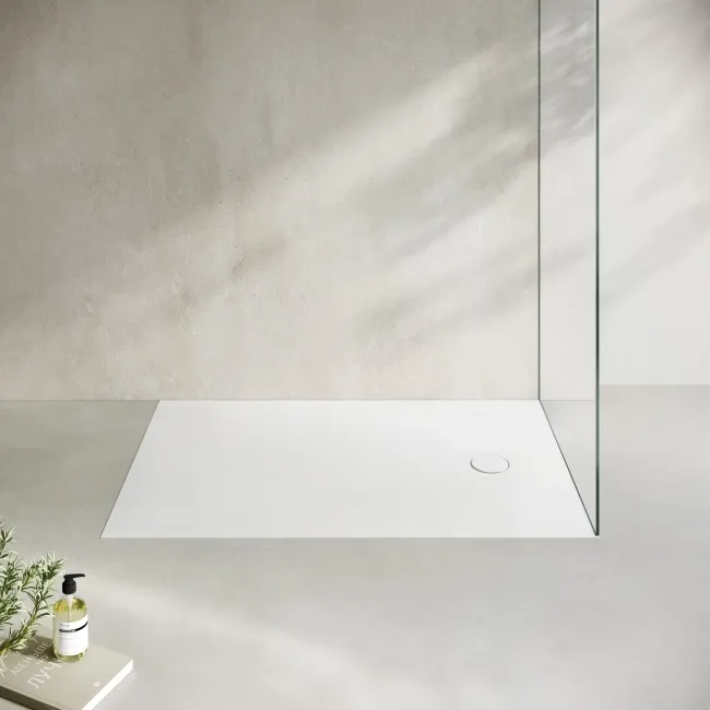 Seoul Low Profile Rectangular Matt White Stone Shower Tray 1400x700mm