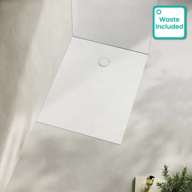 Seoul Low Profile Rectangular Matt White Stone Shower Tray 1200x800mm