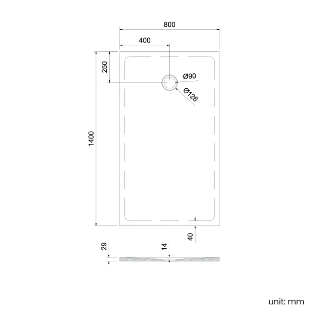 Seoul Low Profile Rectangular Matt White Stone Shower Tray 1400x800mm