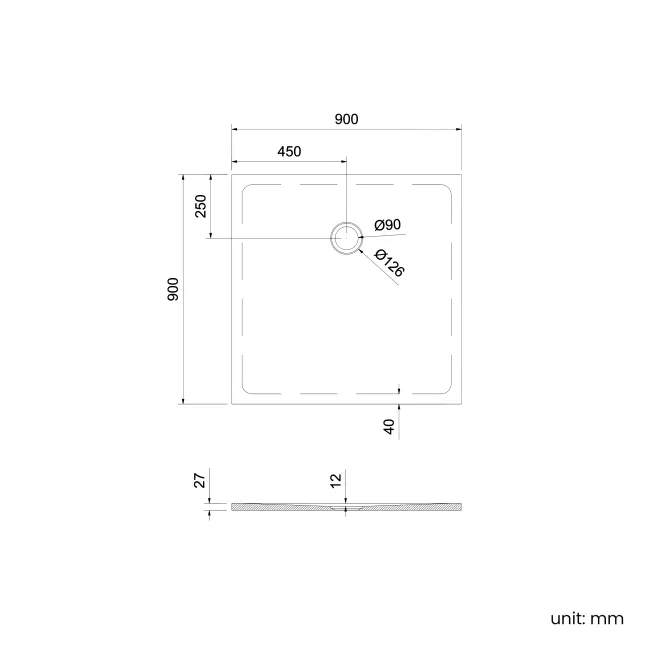 Seoul Low Profile Rectangular Matt White Stone Shower Tray 900x900mm