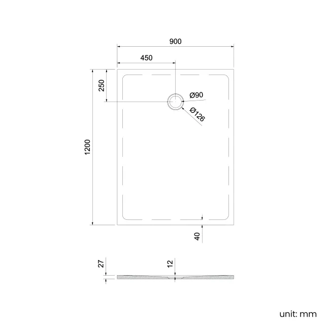 Seoul Low Profile Rectangular Matt White Stone Shower Tray 1200x900mm