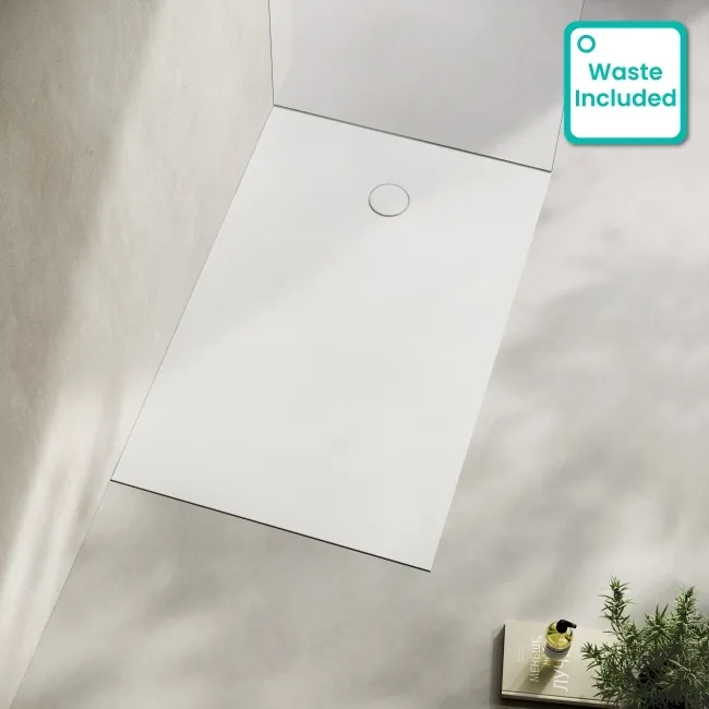 Seoul Low Profile Rectangular Matt White Stone Shower Tray 1400x900mm