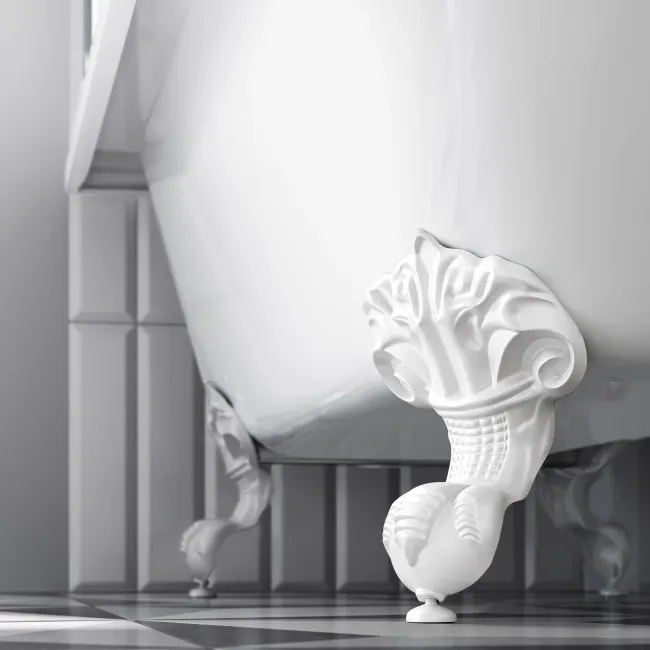 Abingdon 1500 Roll Top Shower Bath - White Ball Feet & 6mm Easy Clean Brushed Brass Framed Screen