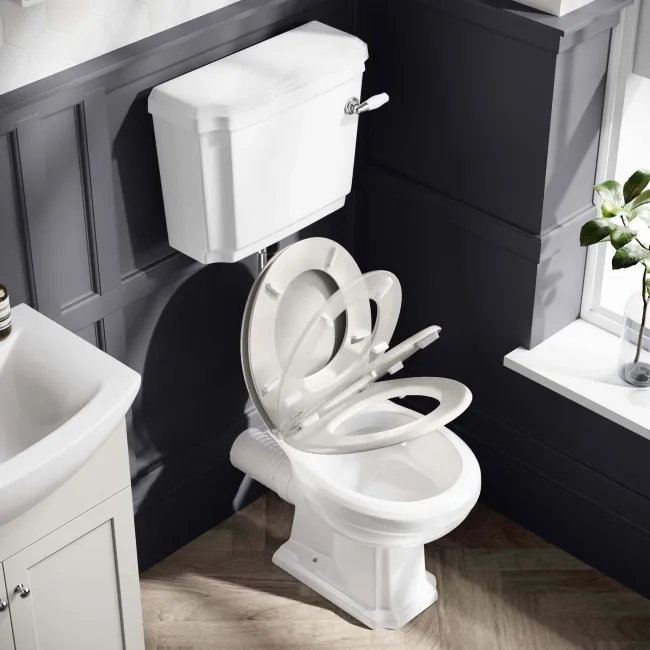 Hudson Traditional Toilet With Low-Level Cistern and Cotton White Wooden Seat