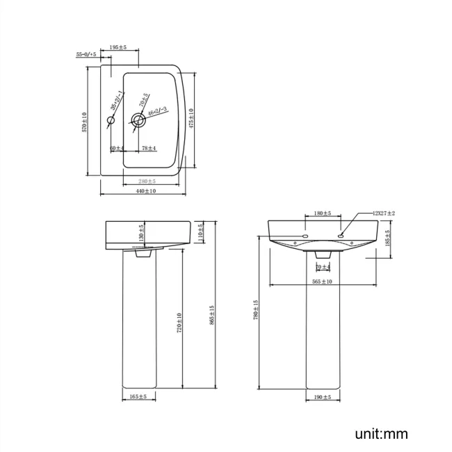 Portland Square Pedestal Basin 570mm