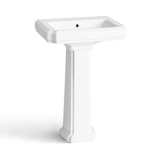 Hudson Traditional Close Coupled Toilet With Inky Blue Seat & Pedestal Basin - Single Tap Hole