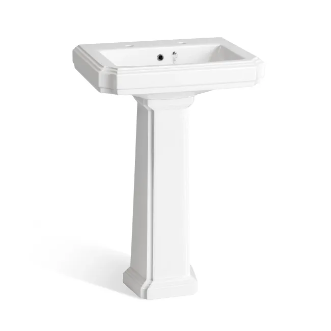 Hudson Traditional Toilet With Dove Grey Seat & Pedestal Basin Set - Double Tap Hole