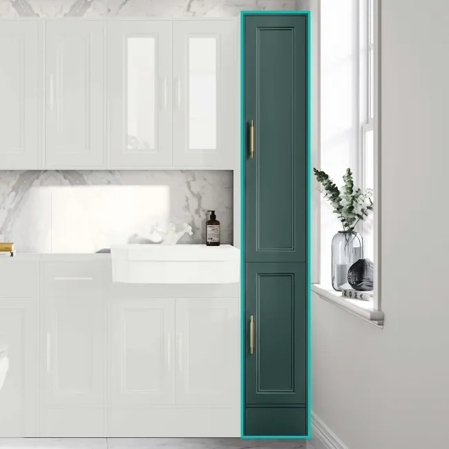 Monaco Midnight Green Floor Standing Tall Cabinet Unit 1900x300mm - Brass Knurled Handles